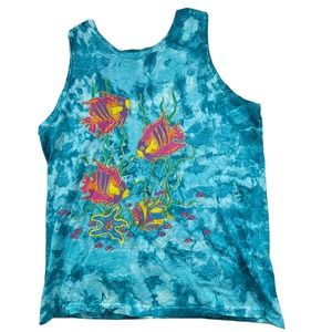 Vintage Y2K Made In‎ USA Sun N Surf Tie Dye Oversized Tank Top Mens Size Large